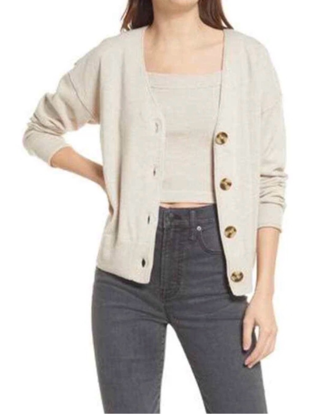 Madewell Womens Carlyn Resourced Cashmere White V Neck Cardigan Sweater Sz Med